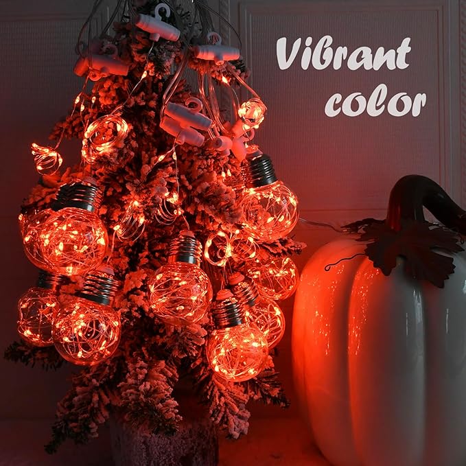 YOLIGHT Wishing Ball Curtain Lights 200 LED Window Curtain String Lights with Remote, USB Battery Powered Twinkle Globe Fairy Lights for Party Bedroom Christmas Halloween Decoration (Orange)
