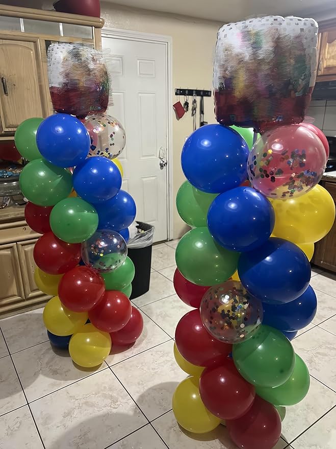 Dagelar Red Yellow Blue Balloons, Rainbow Assorted Latex Balloons, Red Blue Green Yellow with Colourful Confetti Balloon, for Birthday, Festival, Carnival Circus, Robot Blocks, Video Game Party Decor