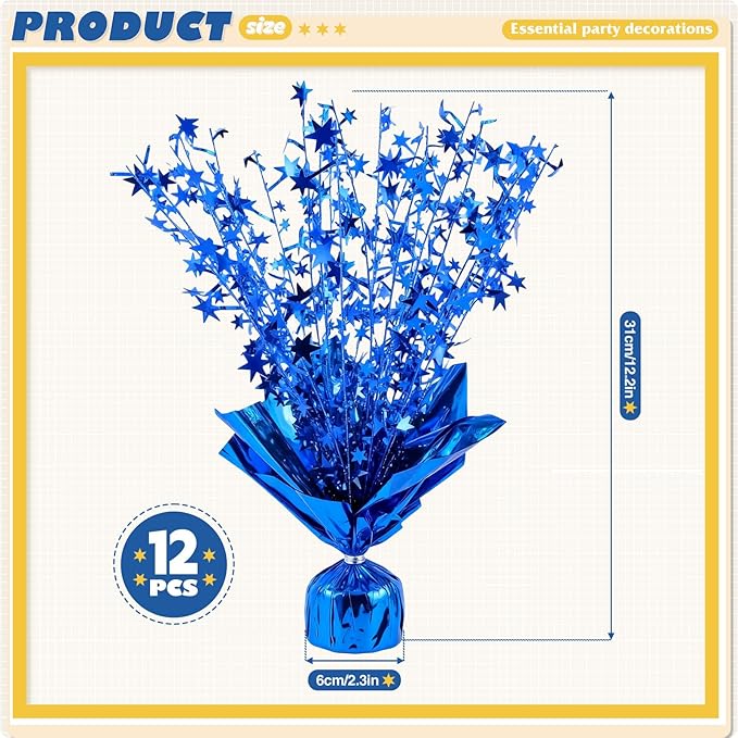 12 Pack Metallic Foil Spray Centerpiece Star Table Decoration Burst Table Centerpieces for Birthday Weddings Anniversaries Christmas New Year Holiday Party Supplies Decor (Blue)