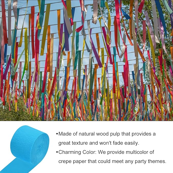 Crepe Paper Roll, 4 Rolls 328ft Crepe Paper Streamers, [for Party Streamer Decorations, Birthday Party] - (1.8 Inch x 82 ft/Roll) / Light Blue, Deep Blue, Lake Blue, White