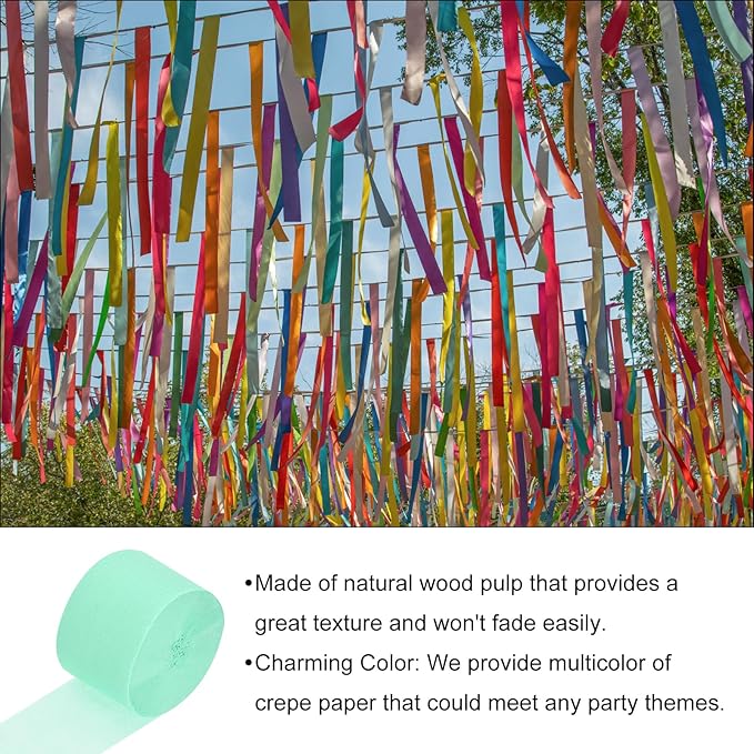 Crepe Paper Roll, Mint Green Crepe Paper Streamers Sheets, [for Party Streamer Decorations, Birthday Party] - 1.8 Inch x 82 ft / 2 Roll