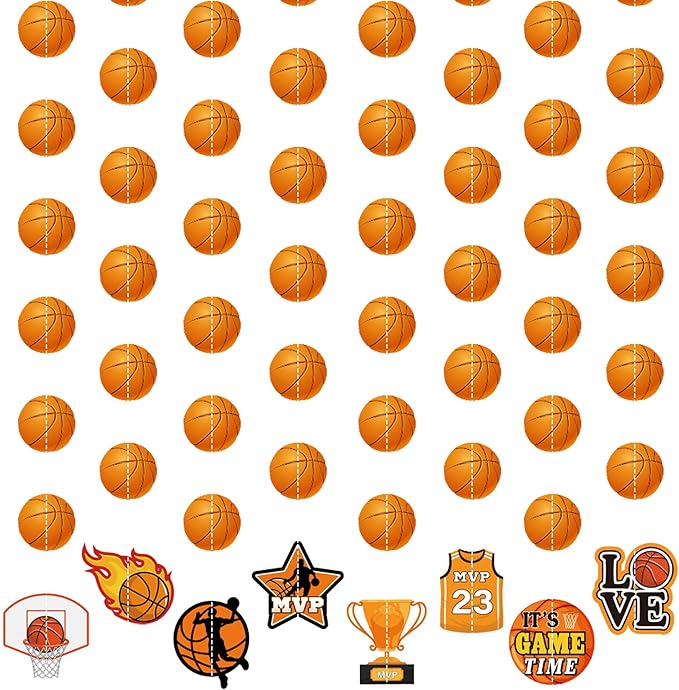 Basketball Party Decorations 8 Pcs Basketball Garland Banner Pre-Strung Basketball Hanging Garland Decor for Home Classroom Sports Themed Birthday Party Game Fans