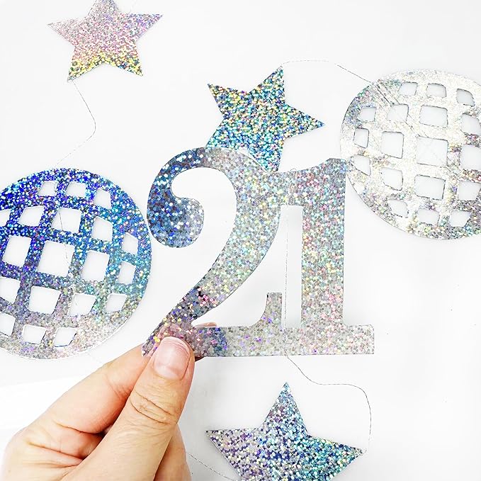 Iridescent 21st Disco Birthday Decorations Laser Number 21 Disco Ball Twinkle Star Garland Metallic Banner Backdrop for Girls Boys Happy 21st Birthday Finally Legal Cheers to 21 Years Party Decor
