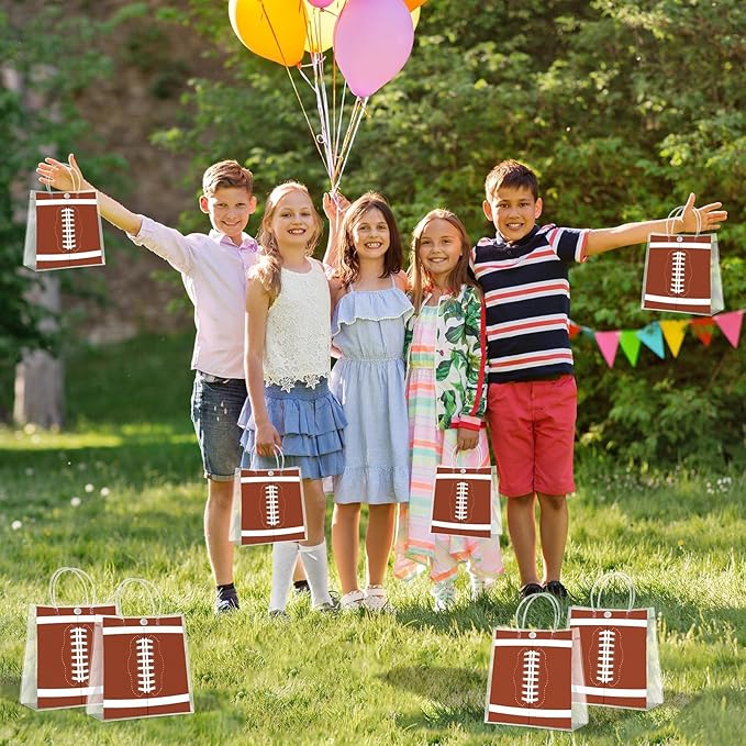 Lonfliness 24Pcs Football Clear PVC Gift Bags With Handles Football Party Favors Goodie Treat Bags Sport Theme Candy Bags Present Wrap Tote Bags for Boys Birthday Baby Shower Decorations 8 x 8 x 3in
