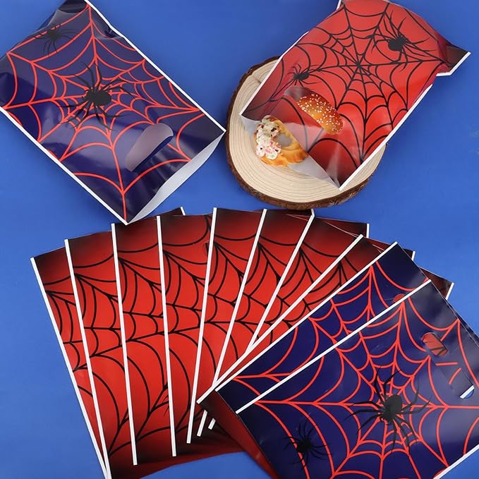 Hxezoc 50 Pieces Spider Web Gift Bags Plastic Spider Web Bags Practical Party Bags Party Favors for Spider Theme Birthday Party Decoration Supplies