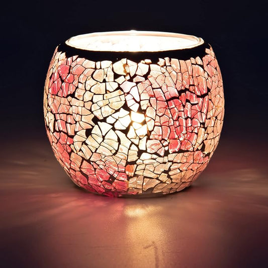 Rancco Glass Votive Candle Holder for Tealight, Romantic Mosaic Cracked Candle Holder, Candle Lamp Aromatherapy Candlescape Bowl for Valentine's Thanksgiving, Christmas Table Centerpiece, Party Decor