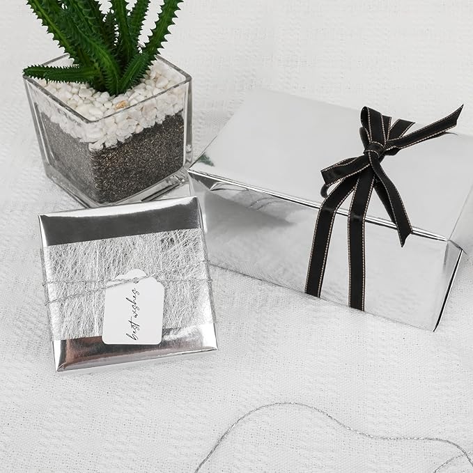NESCCI Silver Metallic Wrapping Paper, Solid Color Paper,Gift Wrapping Paper,Perfect for Wedding,Valentine's Day,Birthday, Christmas,Baby Shower,DIY Bouquet (17 Inches X 32.8 Feet)