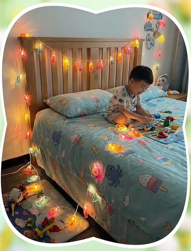 8.5FT Flip Flop String Lights 10 LED Colorful Slipper Lights – Tropical Beach Party Decorations, Waterproof Connectable Outdoor Plug in Fairy Lights for Patio Camping Luau Holiday Decor, UL Listed