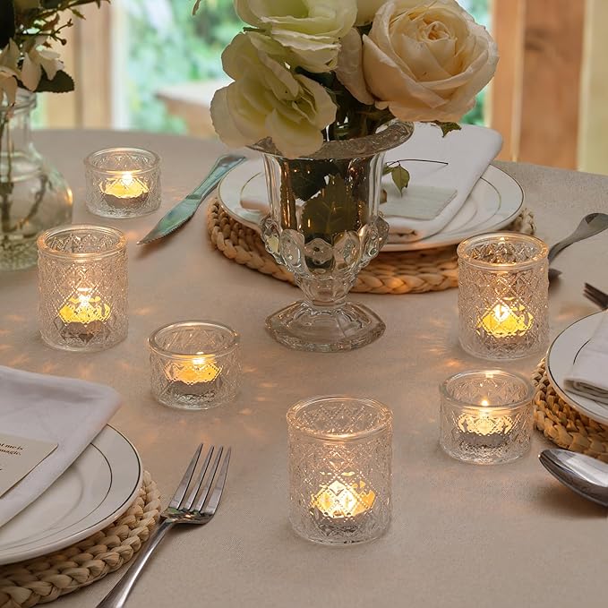36 Pack Clear Glass Votive Candle Holders, Vintage Candle Holder for Wedding Table Centerpieces, Tealight Candle Holder for Table Bridal Shower Birthday Party Table Decoration