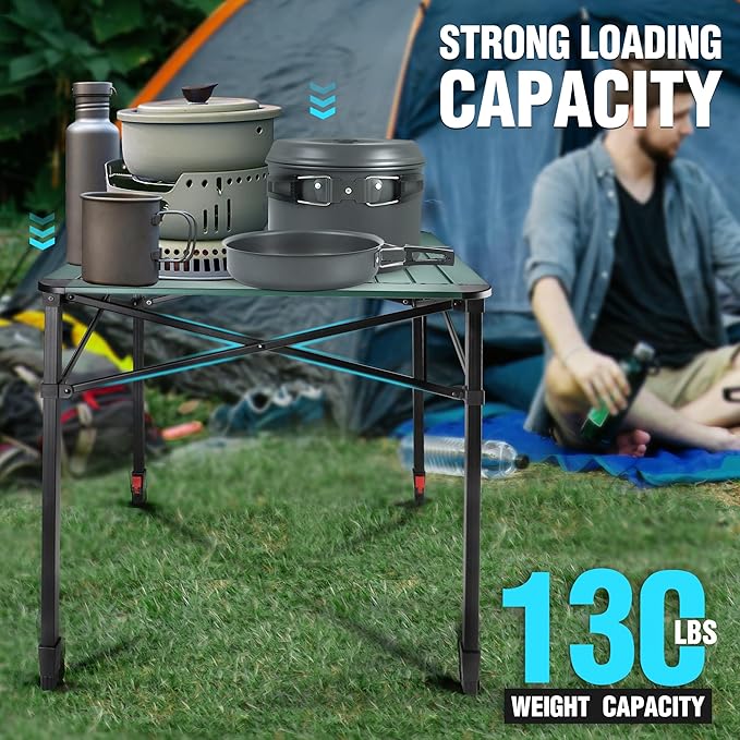 VILLEY Folding Camping Square Table with Carry Bag, Lightweight Aluminum Adjustable Square Table for Outdoor, Camping, Picnic, Backyards, BBQ, Large