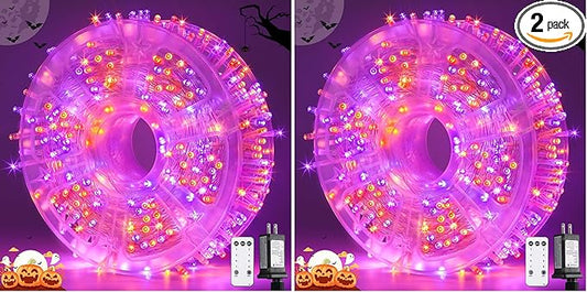 JMEXSUSS 400LED Orange and Purple Halloween Lights Indoor Outdoor Waterproof, 132ft 8 Modes String Lights Plug in with Remote for Room Garden Patio Yard Halloween Decor (Pack of 2)