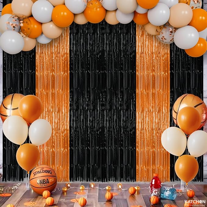 Katchon, Graduation Decoration Set - Pack Of 54 | Orange and Black Fringe Backdrop with Balloon Arch Kit | Orange and Black Party Decorations | Graduation Backdrop 2026