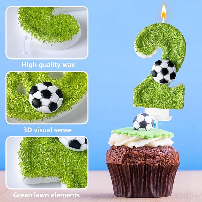 2nd Birthday Candles，Soccer Birthday Decorations，Suitable for Girl and boy Cake Toppers, Wedding Cakes, Anniversaries, Party Celebrations, Birthday Decorations