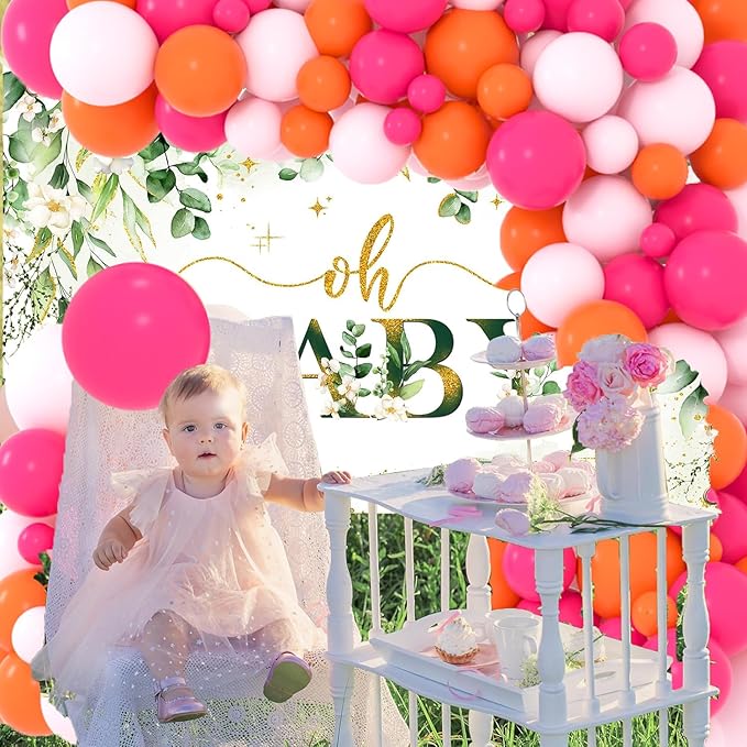 Pink Orange Balloon Garland Arch Kit, Rose Red, Light Pink and Orange Balloons Birthday Balloon for Wedding Bridal Shower Bachelorette Birthday Graduation Party Decorations