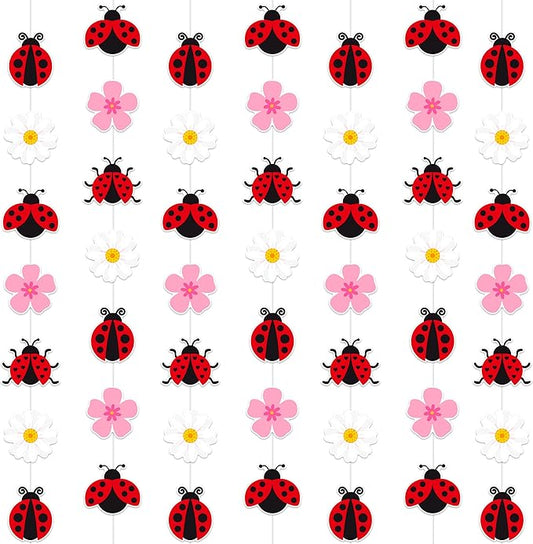 Ladybug Party Hanging Garlands 6pcs Double Sided Daisy Flower Decorations for Spring Garden Theme Birthday Baby Shower Wedding Supplies