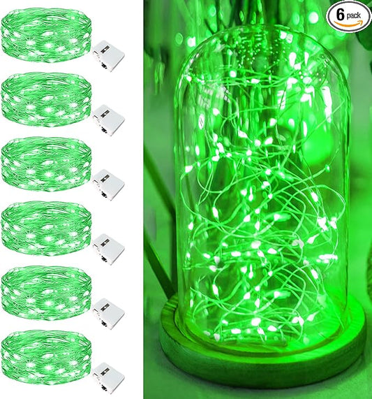 6 Pack Fairy Lights Battery Operated - 7ft 20 Led Twinkle Lights 3 Modes, Bulk Mini St. Patrick's Day Decorations String Lights Waterproof for Mason Jars Vases DIY Party Wedding Christmas - Green