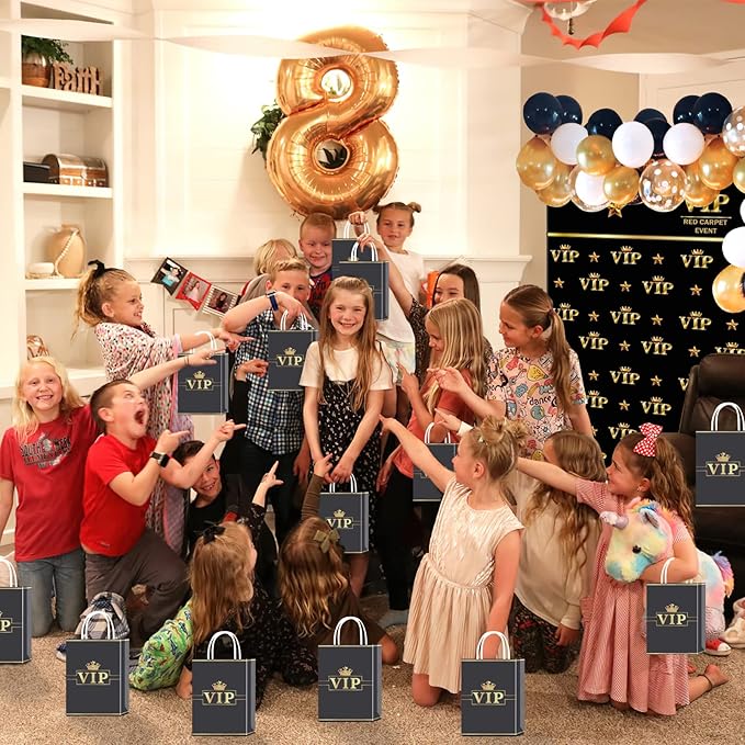 Brattol 16 Pieces VIP Gift Bags for VIP Birthday Party Supplies,VIP Goody Snacks Treat Candy Party Favors Bags with Handles for Kids Adults Hollywood Movie Theme Party Decorations