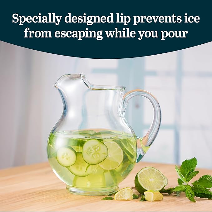 Libbey Acapulco Large Glass Pitcher Set of 2, 89 Oz, Clear, Tall Bubble Glass Pitchers with Handle, Modern Drink Pitchers for Iced Tea, Punch and More