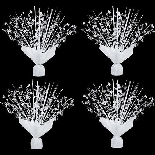 4 Pack Metallic Foil Spray Centerpiece Stars for Wedding, Birthday, Anniversary, Christmas Table Decor, Holiday Festival Baby Shower Graduation Mantle Party Decorations (White)
