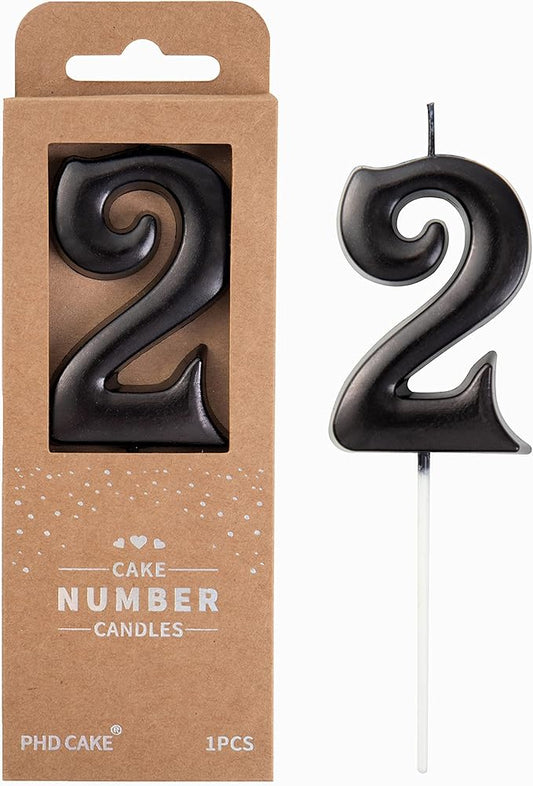 PHD CAKE 2.76 Inch Elegant Black 2 Number Birthday Candles, Black Number Candles, Cake Number Candles, Party Celebration