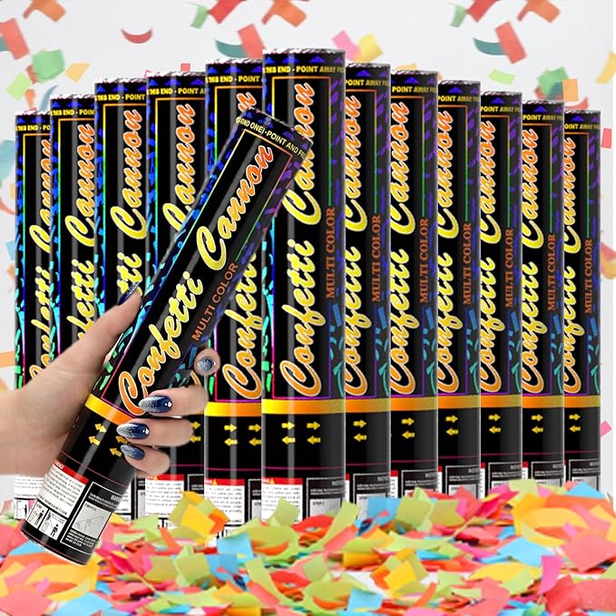 Biodegradable Confetti Cannons 12 Pack, 12" Multicolor Party Poppers for Birthday, Graduation, Wedding, Christmas, New Year & Celebration Events