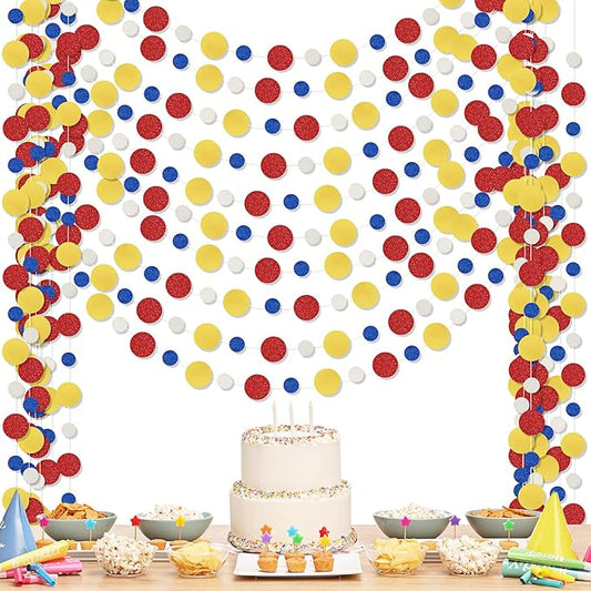 Outus 10 Pieces Colorful Circle Garland Banner Hanging Paper Dot Decorations for Classroom, Birthday Party, Baby Shower, Wedding Backdrop & Photo Booth Graduation Decor (Red,Blue,Yellow)