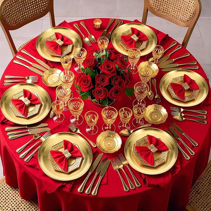 Molain 6 Pcs Gold Serving Trays, 12 Inch Stainless Steel Round Decorative Serving Table Food Circle Tray for Coffee Bar Home Bathroom Candle Wedding Party Makeup Organizer Perfume Countertop