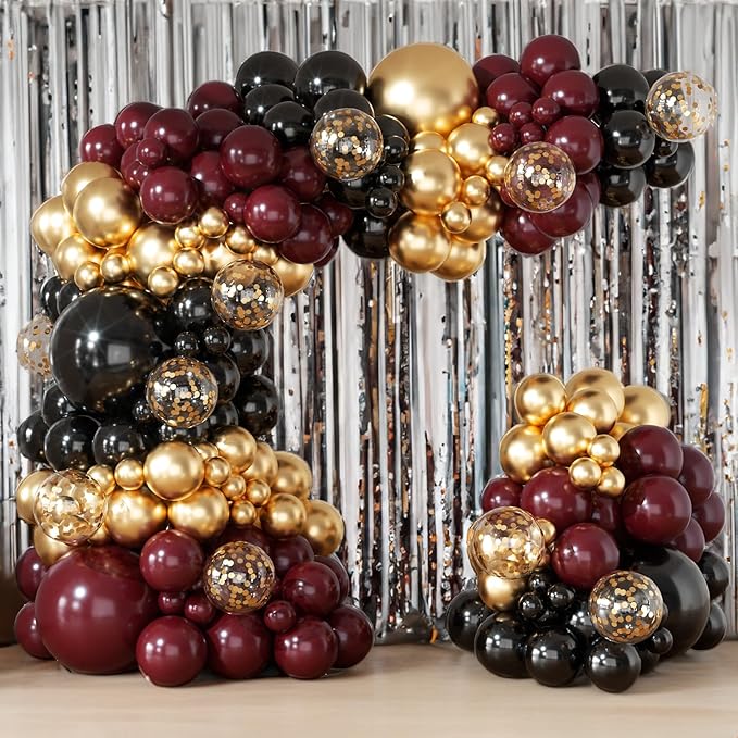 Burgundy Balloon Arch Garland Kit 164pcs Metallic Rose Gold Maroon Gold Balloons in Different Sizes for Baby Shower Valentines Day Bridal Shower Wedding Birthday Party Decorations