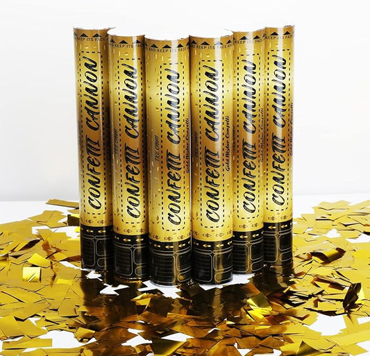 12 Inch Confetti Cannons (6 Pack) – Gold Mylar Confetti Poppers - Air Powered Party Poppers Confetti Shooters for Birthday, Wedding, Graduation, Christmas, New Year Celebrations