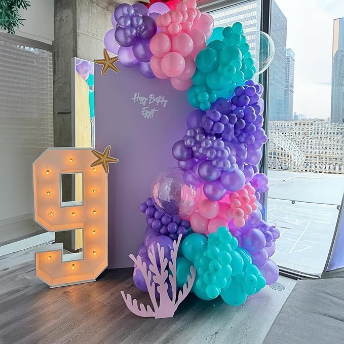 HILAVO Mermaid Balloon Set 12 inch Purple Pink Teal Blue Latex Balloons with Confetti Teal Blue Purple Light Pink Latex Balloon for Girls Mermaid Under The Sea Birthday Baby Shower Party Decorations