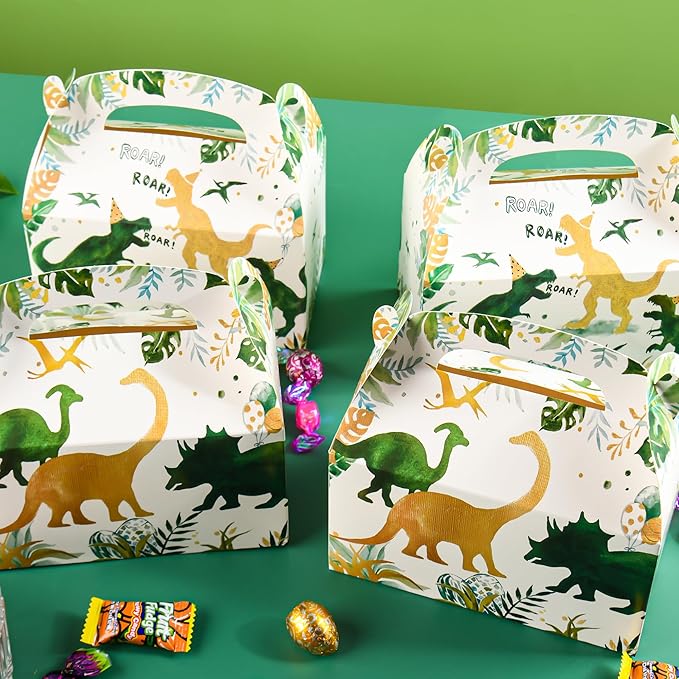 DjinnGlory 36 Pack Dinosaur ROAR Treat Boxes Gable Boxes Party Favor Gift Boxes for Baby Shower, Birthday Party Supplies Decoration, Small Business 6.18 x 3.58 x 3.38 Inches