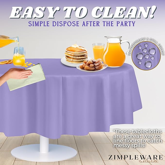 ZIMPLEWARE Premium Lavender Plastic Table Cloth Disposable (12 Pack) Round Tablecloth (84in) Party Table Cloths Disposable, Perfect Table Cloth Round Cover for Any Table Up to 6 Feet