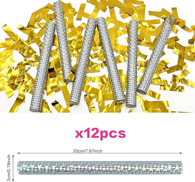 12 Pack Gold Confetti Wands Handheld Confetti Flick Flutter Sticks for Wedding Birthday Graduation Baby Shower Anniversary Christmas New Year's Party Celebrations Supplies