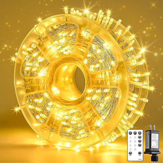 400FT Extra Long Christmas String Lights with Remote, LED Outdoor Waterproof Fairy Lights, Connectable Timer Dimmable Holiday Lights for Roof, Wedding, Party, Garden Decorations (Warm White)