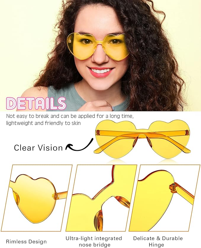 Kingdder 24 Pairs Heart Shaped Sunglasses Rimless Glasses Bulk Candy Color Tinted Eyewear Summer Party Favors