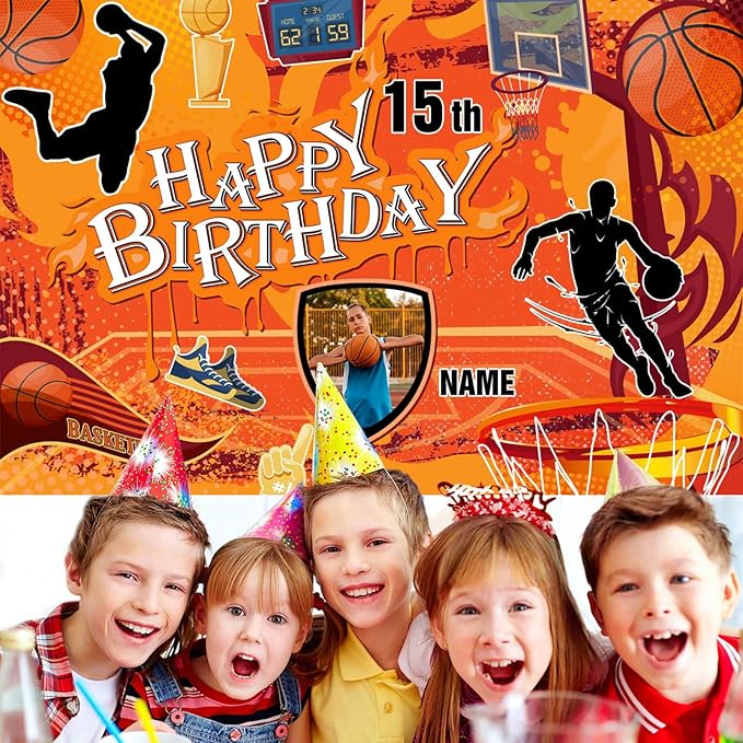 Custom Basketball Birthday Decorations,Personalization Basketball Party Decorations Banner for Birthday Party,Sports Theme Happy Birthday Banner Background
