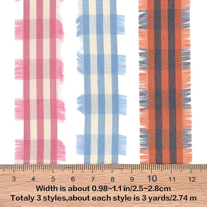 BEEFLYING 3 Styles Wire Edged Ribbons for Gift Wrapping, 25~28mm×2.7m Fabric Ribbons Stripe Ribbons for Wedding Party Decoration Hair Bows Flower Bounquet Sewing and Craft, 9 Yards