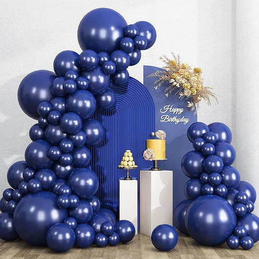RUBFAC 135pcs Navy Blue Balloons Different Sizes 18 12 10 5 Inch for Garland Arch, Dark Blue Latex Balloon for Graduation Birthday Party Baby Shower Wedding Decorations