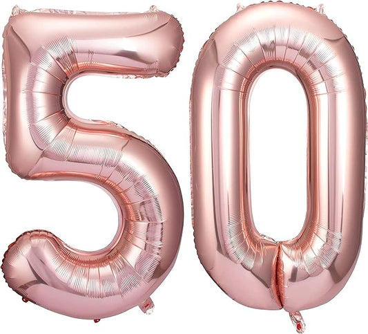 Rose Gold 50 Number Balloons Big Giant Jumbo Large Number 50 Foil Mylar Balloons for Women Men 50th Birthday Party Supplies 50 Anniversary Events Decorations-40 inch