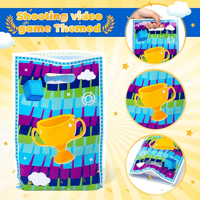 Andi Cppss Battle Gamers Party Favor Bags - 50PCS Battle Gamers Reward Goodie Bags with Handles for Birthday Party Supplies Plastic Candy Treat Snack Bag for Kids Video Game Theme Parties Decorations