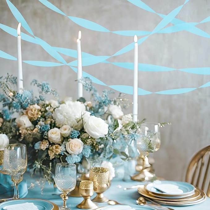 8 Rolls Crepe Paper Streamers, Light Sky Blue Streamers Party Decorations for Baby Shower Birthday Gender Reveal Under The Sea Party