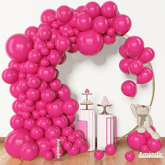 Amandir 153 Pcs Hot Pink Balloons Arch Garland Kit, Different Sizes 18 12 10 5 Inch Hot Pink Latex Balloon for Mothers Day Wedding Anniversary Baby Shower Princess Birthday Party Decorations