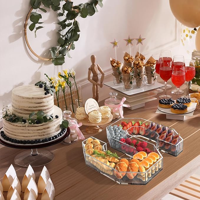13.8" Acrylic Letter Charcuterie Tray, Charcuterie Letters Fillable Box for food, Reusable Serving Cake Candy Dish Display Tray for Birthday Anniversary Party Decoration (Letter S)