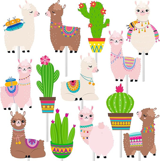 Llama Cactus Cupcake Toppers Cute Llama Alpaca Cactus Cake Cupcake Picks Decorations for Mexican Fiesta Theme Birthday Party Cinco De Mayo Party Supplies