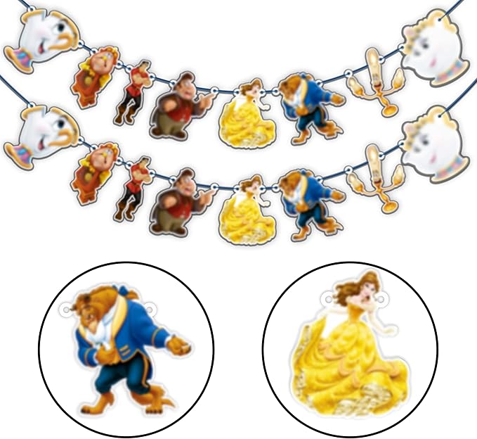 Bauty & The Bast Garland Decoration – Fairy Tale Theme Birthday Party Supplies – Elegant Hanging Party Banner for Girls Birthday, Wedding, Classroom, or Princess Theme Decorations