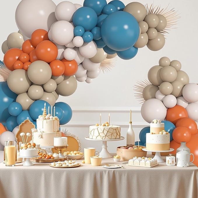 Ouddy Party 149Pcs Dusty Blue Burnt Orange Balloon Arch Garland Kit Different Sizes 18 12 10 5Inch, 6Pcs 18” Thanksgiving Sand Dark Teal Balloons for Wedding Birthday Party Decorations