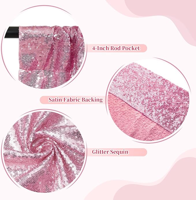 SquarePie 6x8ft Fuchsia Pink Sequin Backdrop for Photography, Satin-Backed Real Sequin Curtain, Enhanced Coverage Shimmering Background with 4" Rod Pocket for Wedding, Birthday, Party Decor, 1 Panel