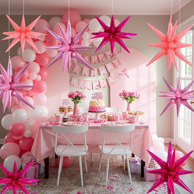 TONIFUL 8 Pcs Light Pink Hot Pink Foil Balloons Large Star Balloons Explosion Star Mylar Balloons for Party Backdrop Christmas New Year Birthday Wedding Baby Shower Anniversary Photo Booth Supplies
