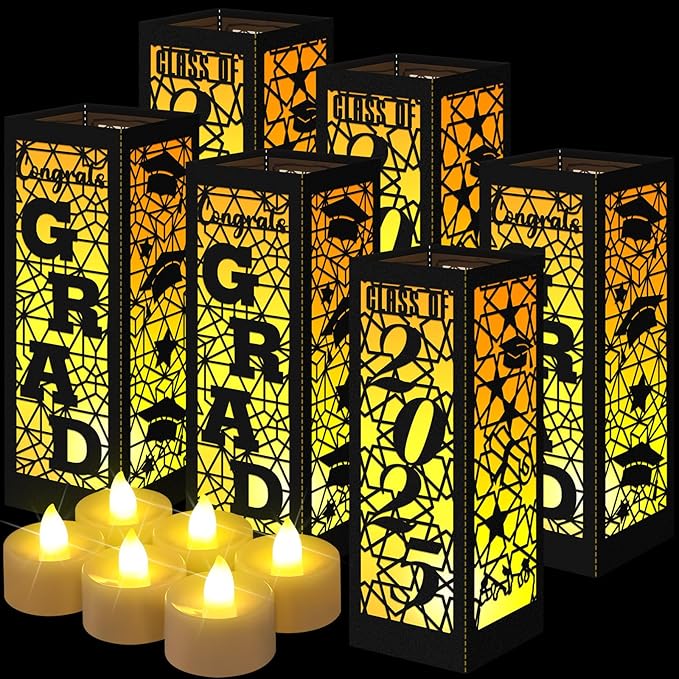 Rossesay 6 Pcs Graduation Table Centerpieces Boxes Class of 2026 Graduation Lanterns for Centerpieces with LED Candles Congrats Grad School College Photo Props for Party Table Decoration (Black)