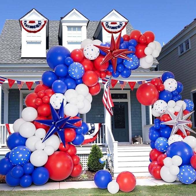 161pcs Red White and Blue Balloon Arch Kit Patriotic Balloons with Explosion Star Balloons for 4th of July Balloon Garland Nautical Veterans Memorial Day Baseball Graduation Party Decorations